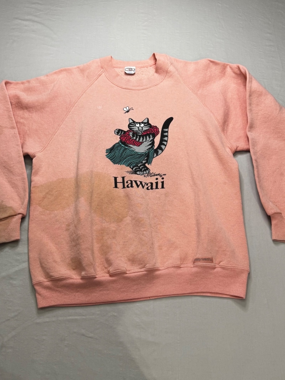 Vintage Crazy Shirts Hawaii B Kliban Cat Sweatshirt L Pink 80s 90s